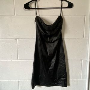 Black leather mini dress
